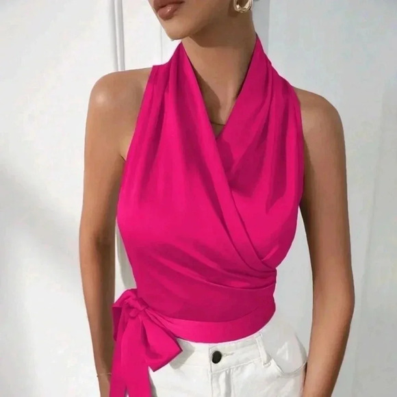 COPY - WomenFashion Solid Color Halter NeckSleeveless Blouse - Picture 4 of 5